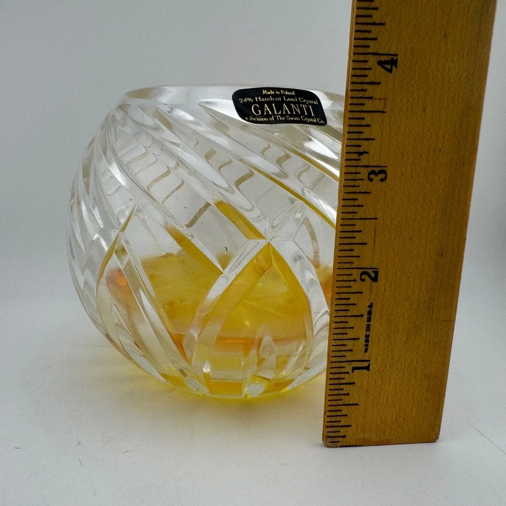 Galanti Vintage Yellow Amber Handcut Lead Crystal Swirl Rose Bowl Vase - Poland